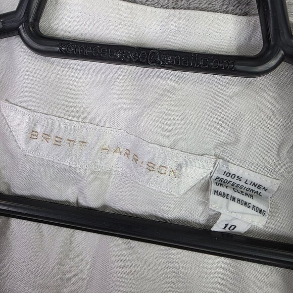 Womens Brett Harrison White Tank Top 100% Linen Embroidered Square Neck Size 10 - Picture 3 of 8